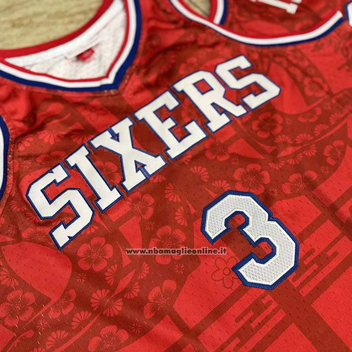 Maglia Philadelphia 76ers Allen Iverson No 3 Mitchell & Ness 2002-03 Rosso